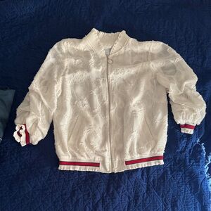 Kids White Bomber Jacket with Red and Blue Accents